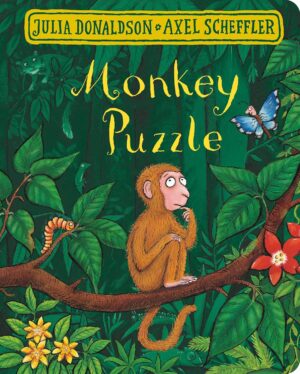 Monkey Puzzle board book by Julia Donaldson and Axel Scheffler – colorful children’s book with playful monkey and jungle illustrations