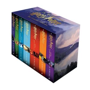 Harry Potter Complete Collection Box Set – 7 Books by J.K. Rowling with colorful covers in a collector’s case